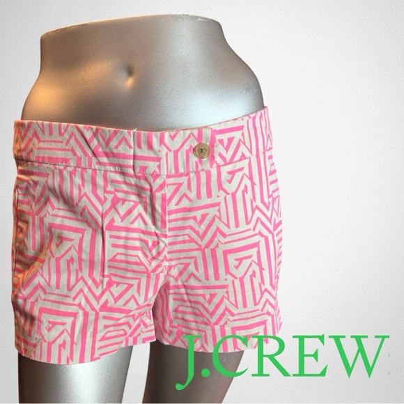 J.Crew Azalea Tiki Stretch Chino 3” Shorts Size 4 Pink & White - Picture 1 of 6